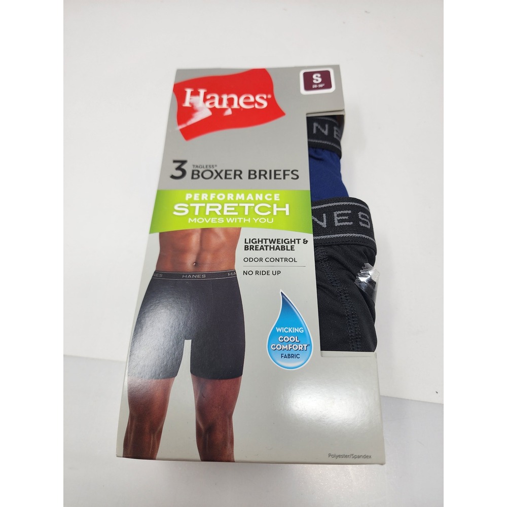 Hanes Mens Tagless Stretch Boxer Briefs Multicolor Polyester 3 Pack Size Small